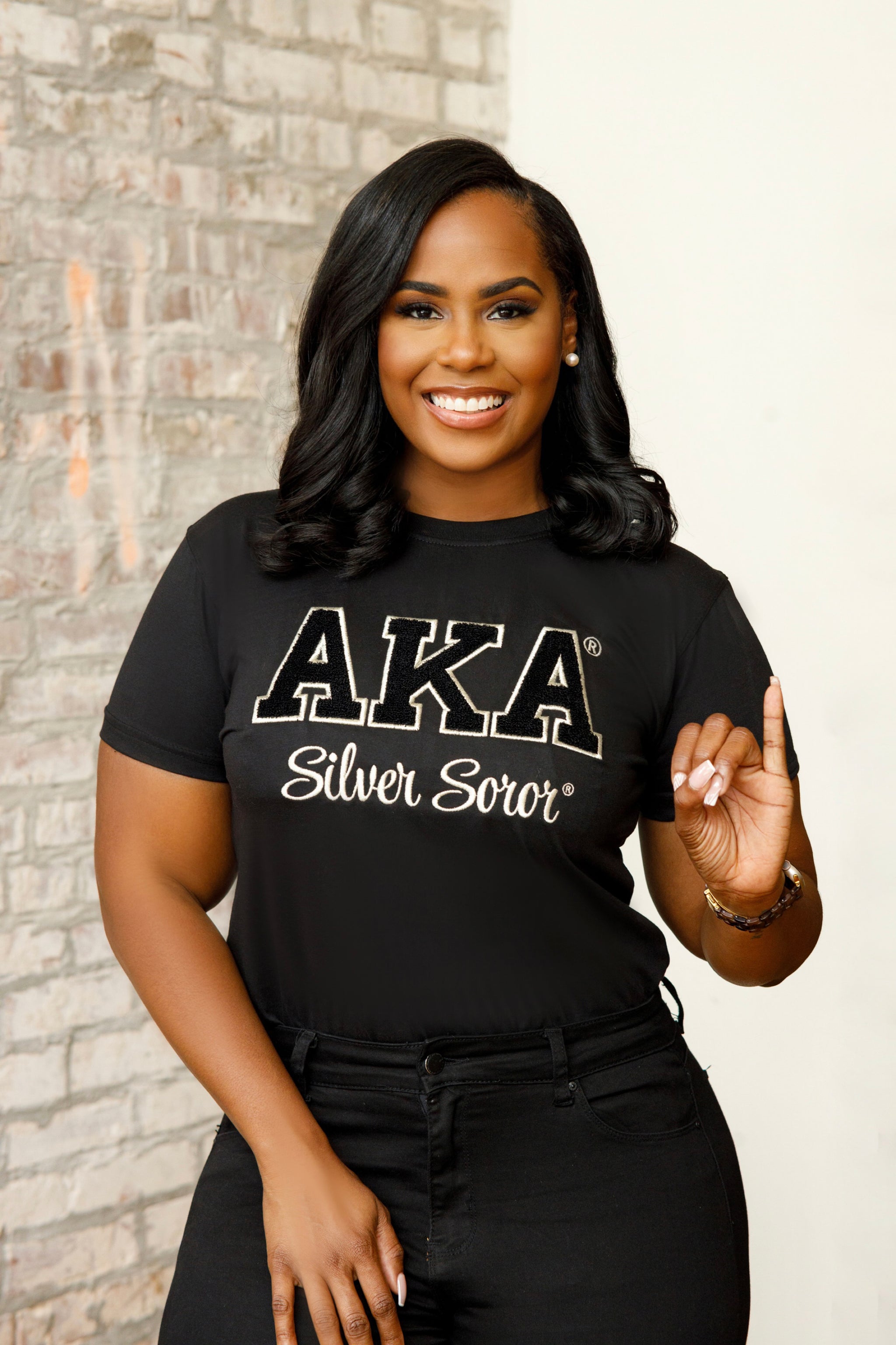 Black AKA Silver Soror Chenille T Shirt My Greek Boutique